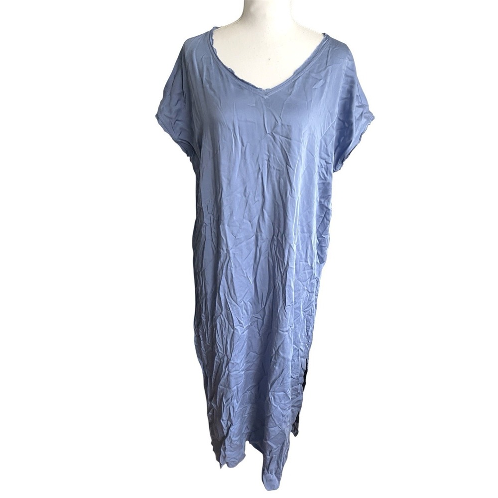 NWT J.Jill Pure Jill Elements Blue Satin 100% Viscose Maxi Dress Sz M Lagenlook - Picture 2 of 10